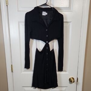 Princess Polly Black Ribbed Sheath Dress with Notched Collar